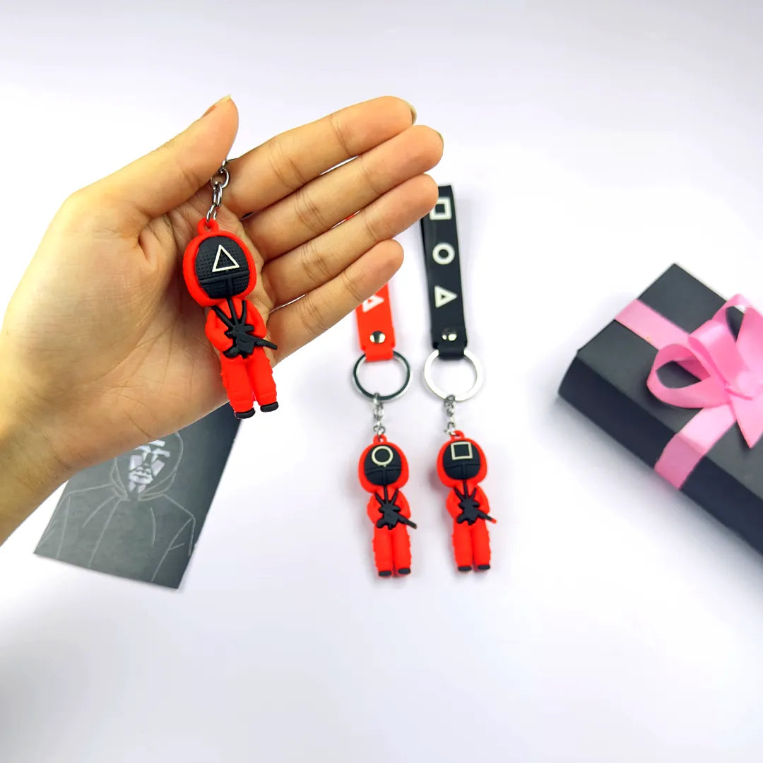 3D Squid Game Pink Soldier with Gun Keychain