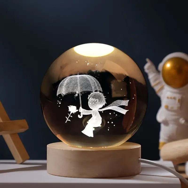 3d Galaxy Shining Ball Lamp with wooden Base