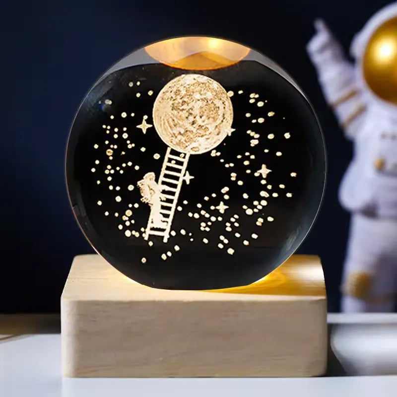 3d Galaxy Shining Ball Lamp with wooden Base