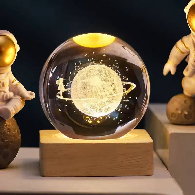 3d Galaxy Shining Ball Lamp with wooden Base