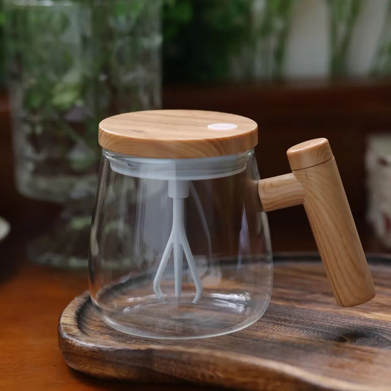 Coffee Tumbler Battery Milk Shake Cup With Wood Handle