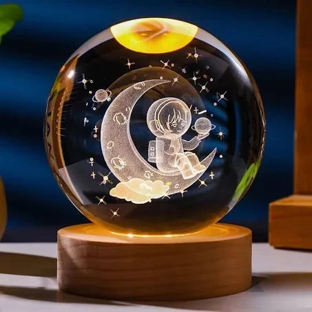 3d Galaxy Shining Ball Lamp with wooden Base