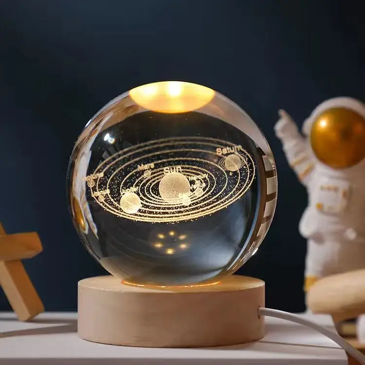 3d Galaxy Shining Ball Lamp with wooden Base